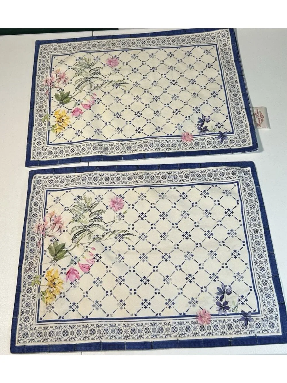 Maison D Hermine Set Of Three Fabric Placemats Faience Country Blue Floral 14x19
